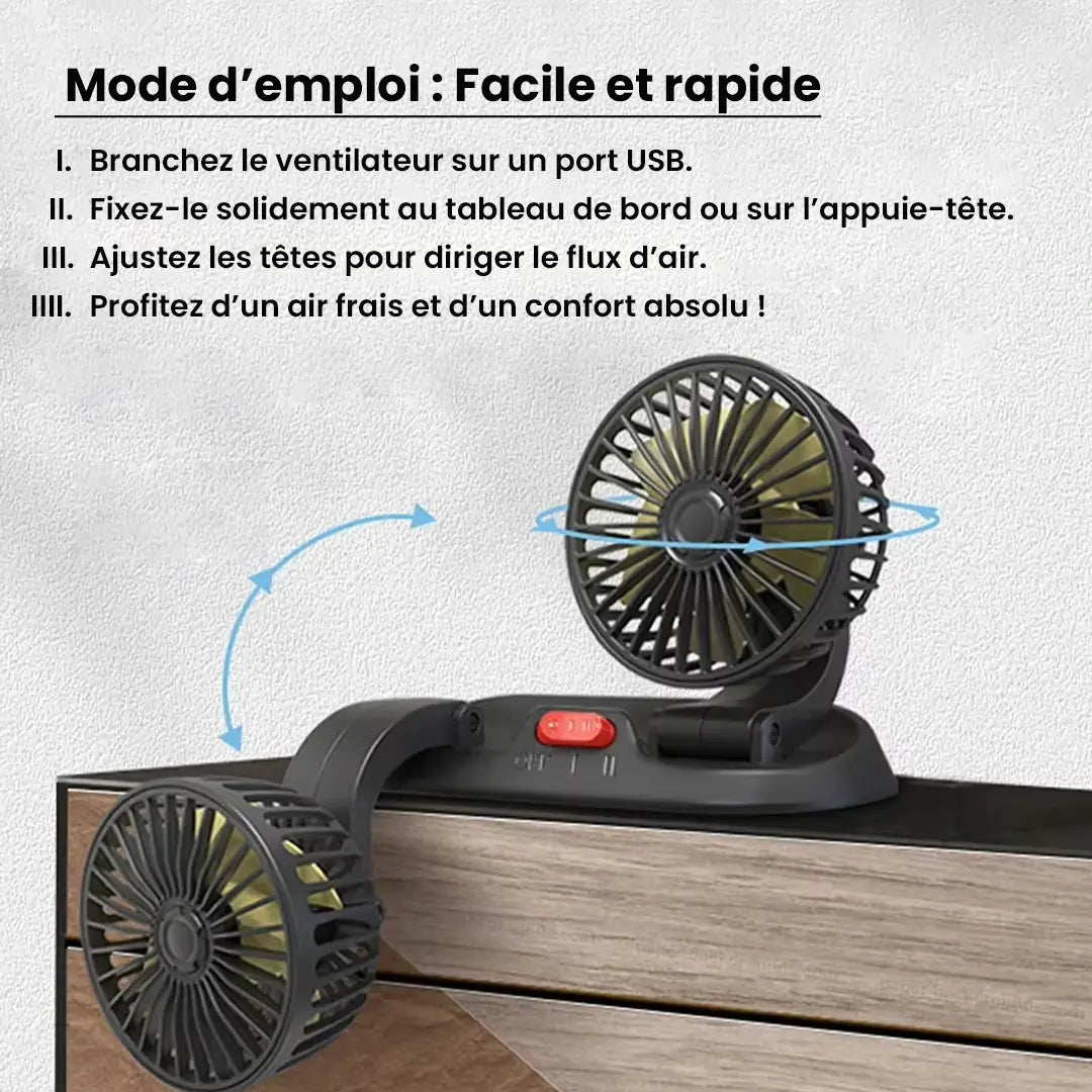 Ventilateur Double Tête USB pour Voiture